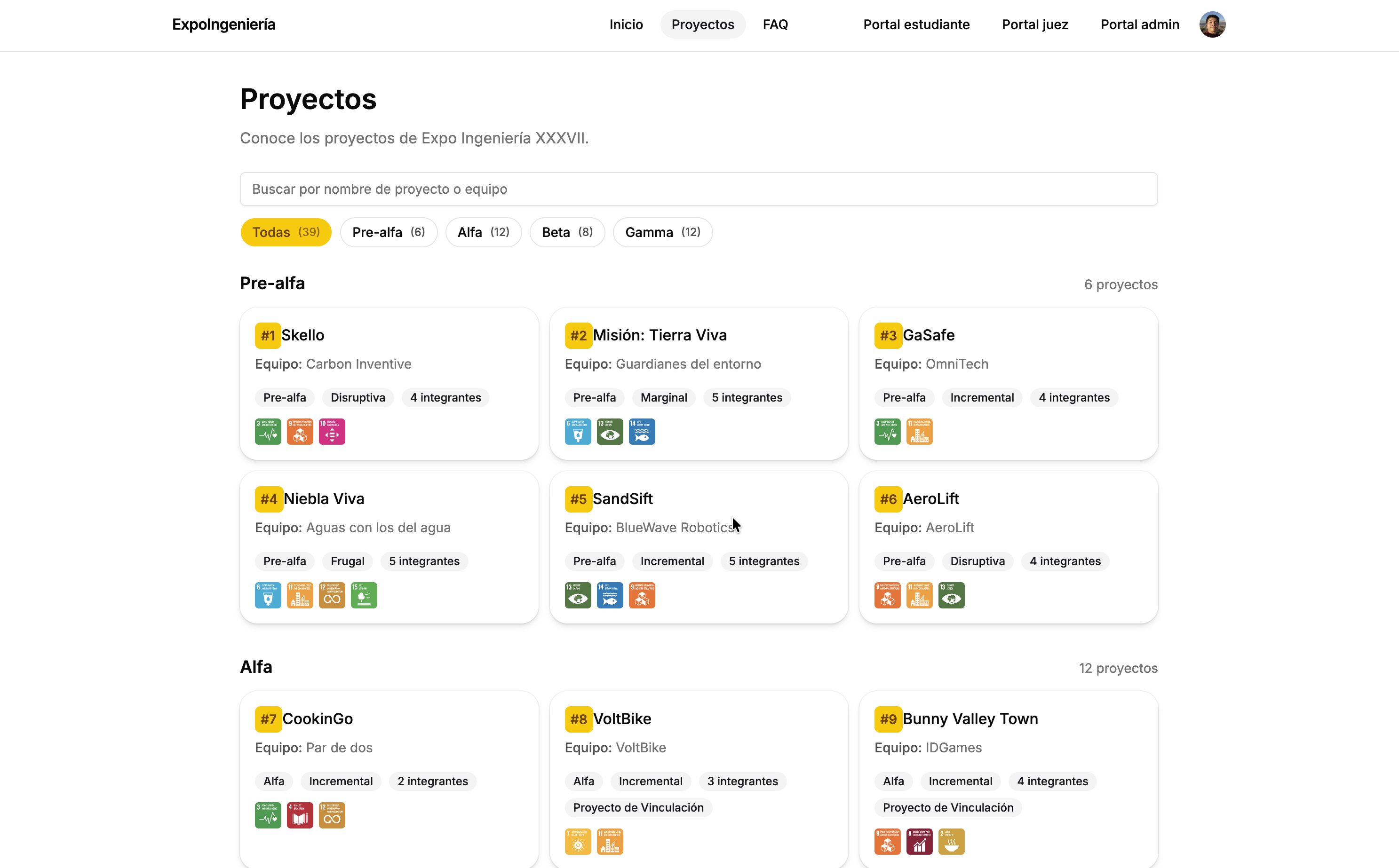 Expoingenieria — real-time evaluation platform built for CETYS Universidad (landing, projects, admin) (2/3)